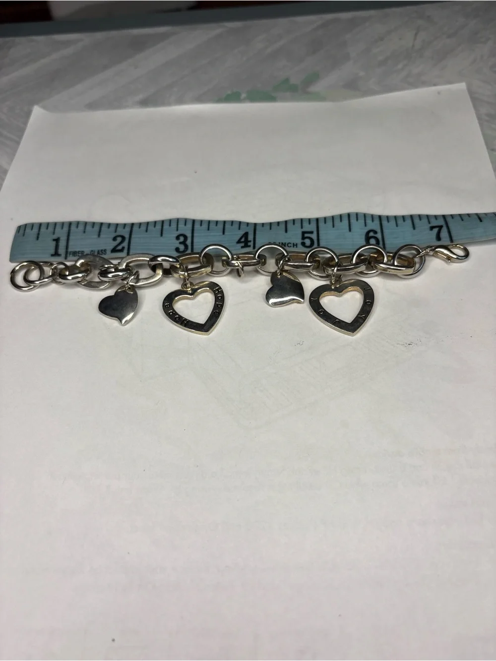 Chunky Heart Charm Bracelet Hope Joy Inspirational Silver Tone Jewelry